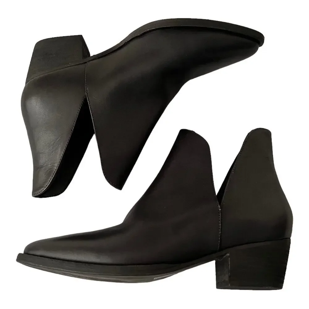 Free People Charm Double V Ankle Black Leather Boots Size 38 EU - Picture 5 of 12